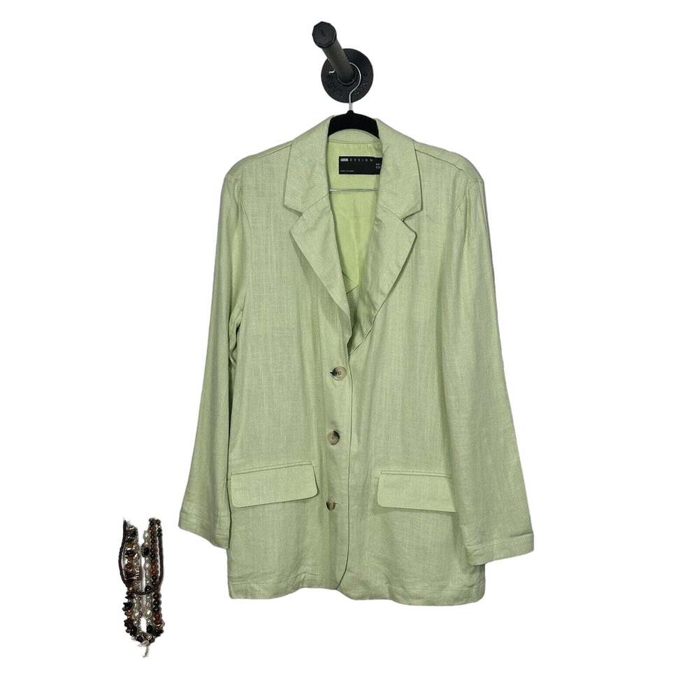 asos Design Women’s Lime Green Linen Blend Blazer Partially Lined Pockets Size 6